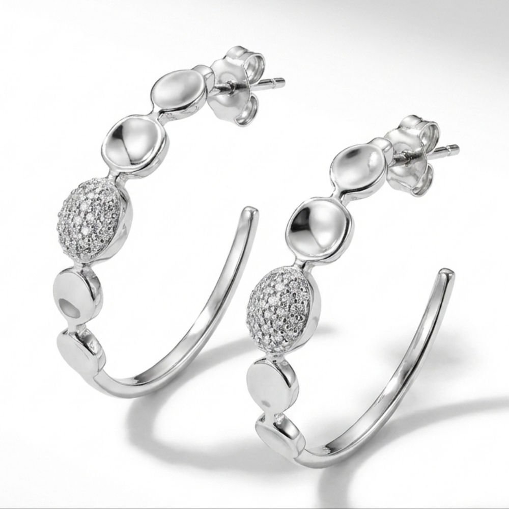 D'joy Diamond Pav Sterling Silver Hoop Earrings